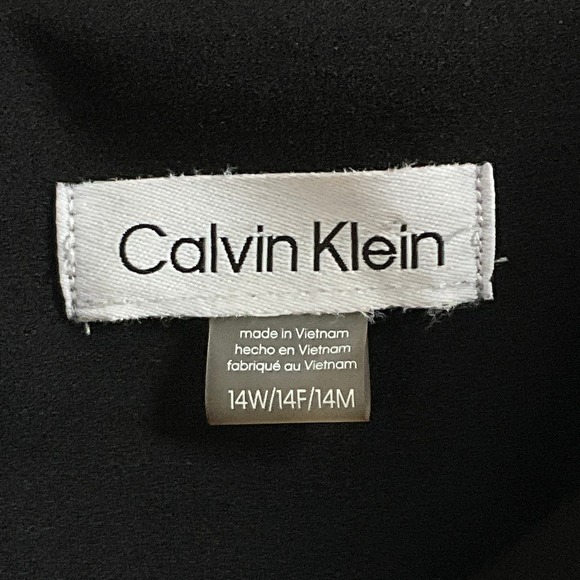 Calvin Klein Sheath Dress Sz 14W Black Mesh Trim Bell Sleeve Cocktail Party - Picture 3 of 15